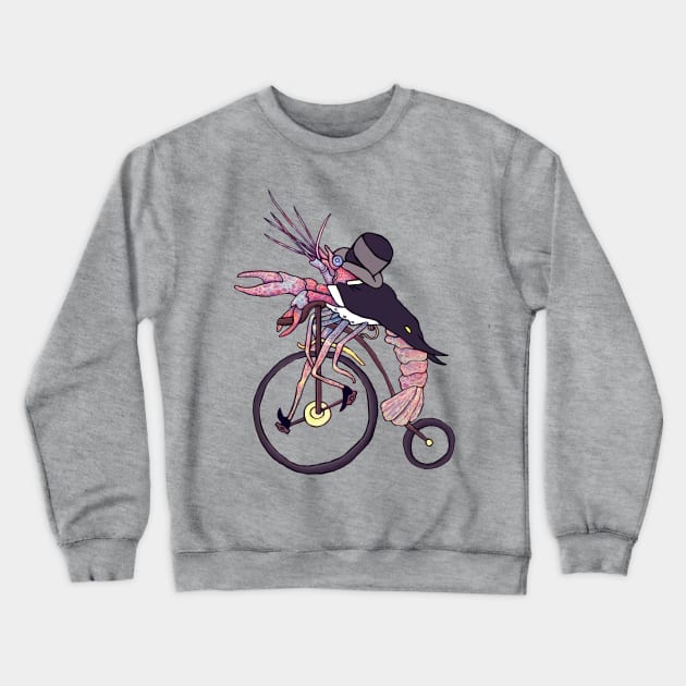 Lobster Shrimp Gentleman on Retro Bicycle Crewneck Sweatshirt by KikoeART